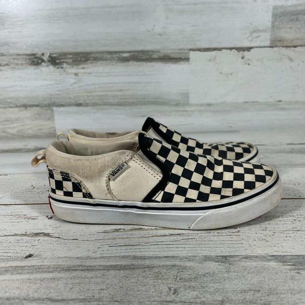 Vans Kids Classic Checkered Slip-On Sneaker Shoes‎ Black White Size 3.0
